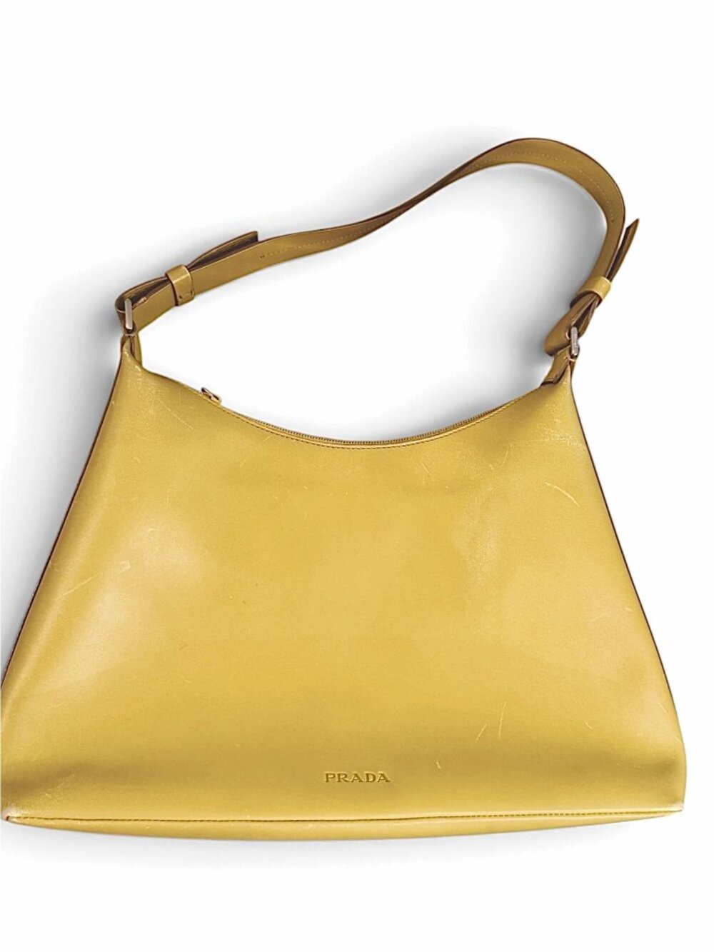 Prada Light Green/Yellow Leather Shoulder Bag With Adjustable Strap